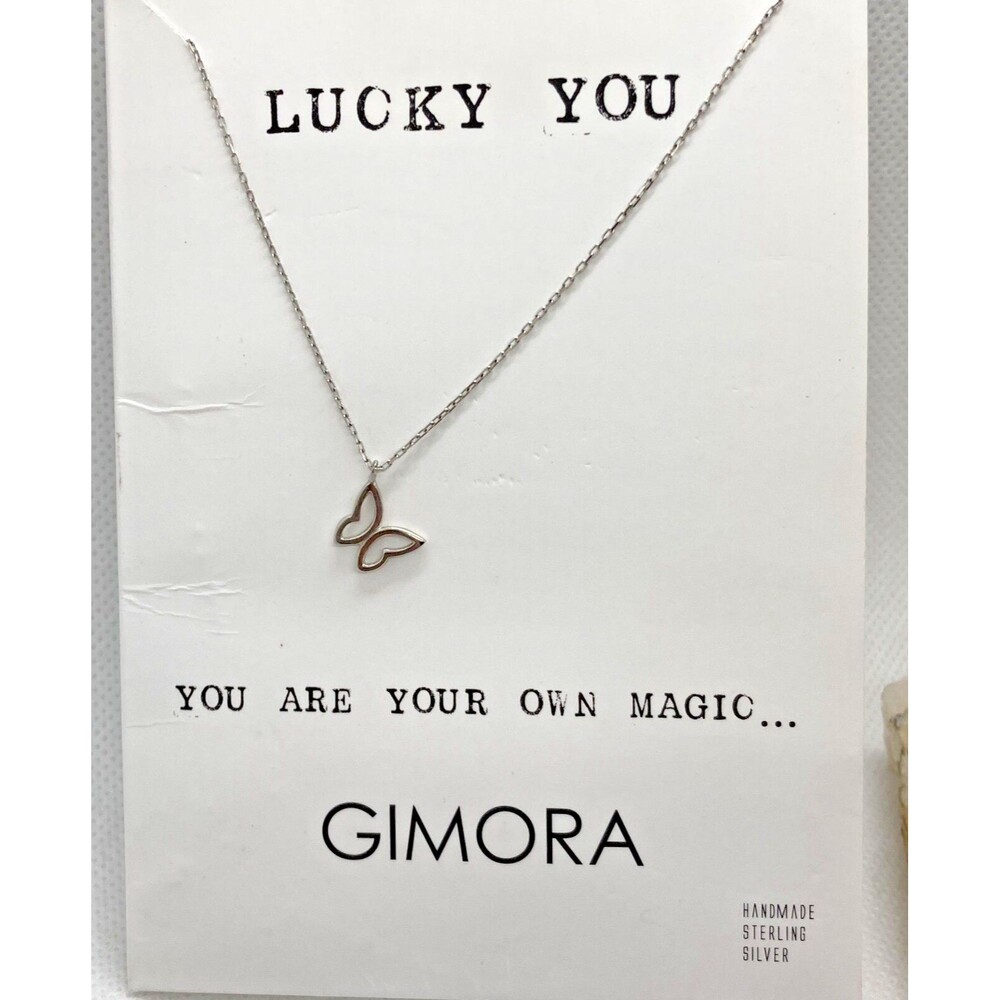 Gimora Butterfly Pendant 16.5'' - 17.5'' Chain Necklace Sterling 925 Silver 1.3g